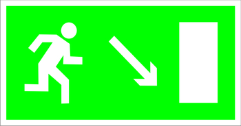 E07 направление к эвакуационному выходу направо вниз (пластик, 300х150 мм) - Знаки безопасности - Эвакуационные знаки - магазин "Охрана труда и Техника безопасности"